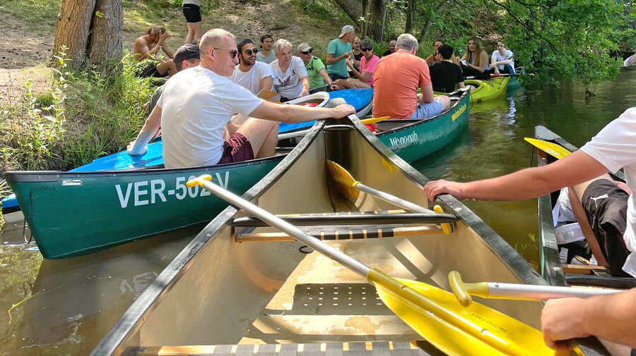 Canoe tour chriwa group in örtze river near Winsen, Germany