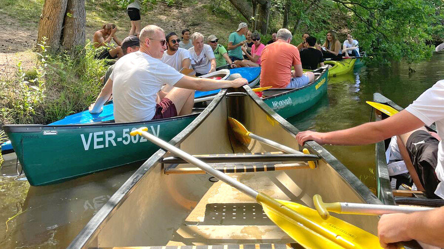 Canoe tour chriwa group in örtze river near Winsen, Germany